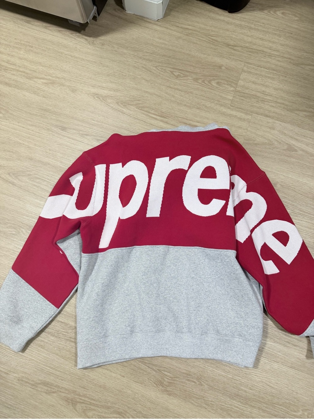 Supreme Red and Light Gray Split Logo Crewneck